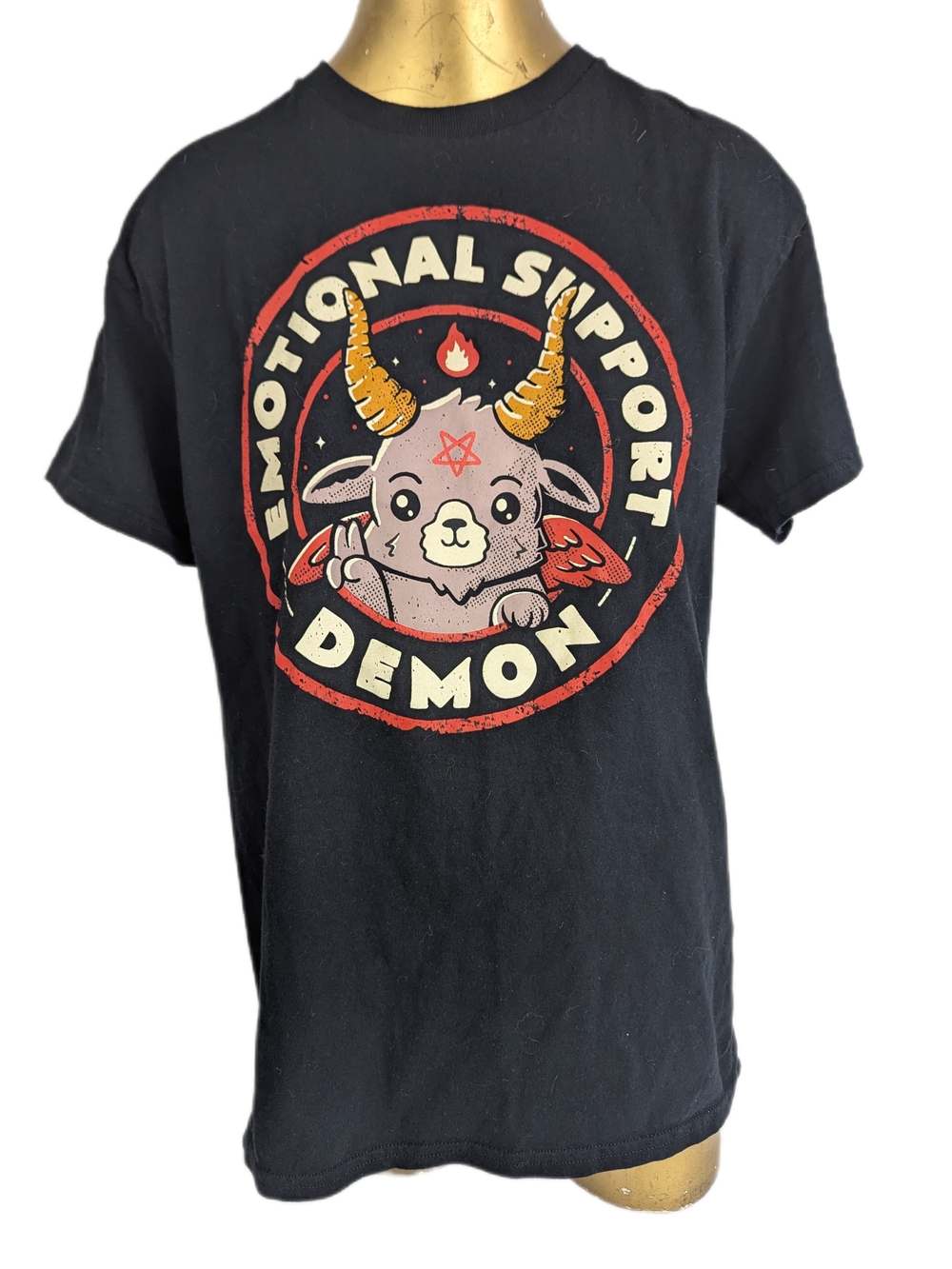 Emotional Support Demon Black Tee With Cute Little Demon Graphic Medium